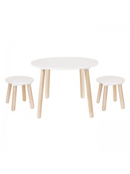 Set Table and 2 stools for children in white and natural wood perfect for study, play, eat and get fun