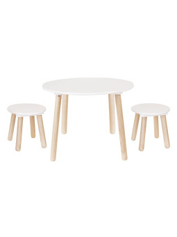 Set Tavolo e 2 sgabelli per bambini in legno bianco e naturale perfetto per studiare, giocare, mangiare e divertirsi