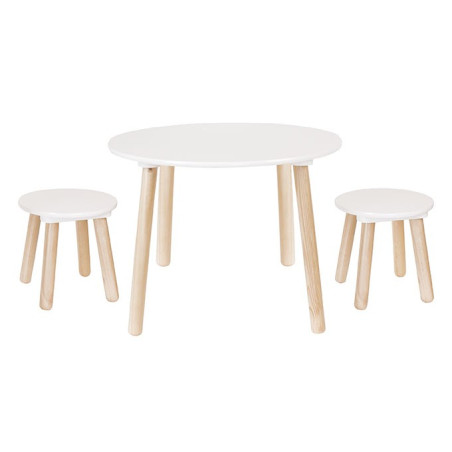 Set Tavolo e 2 sgabelli per bambini in legno bianco e naturale perfetto per studiare, giocare, mangiare e divertirsi