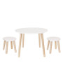 Set Table and 2 stools for children in white and natural wood perfect for study, play, eat and get fun