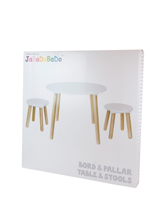 Set Table and 2 stools for children in white and natural wood perfect for study, play, eat and get fun