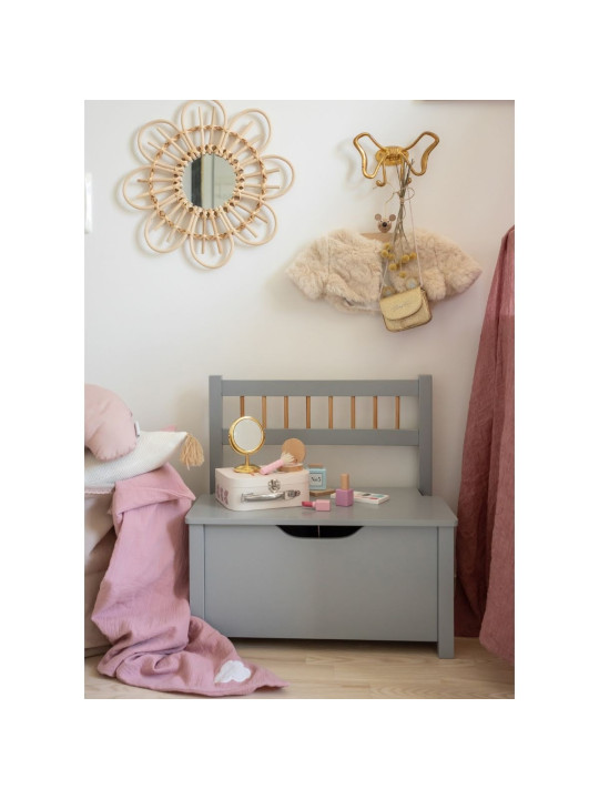 Grey wood Bench Toy box container for children and kids bedroom