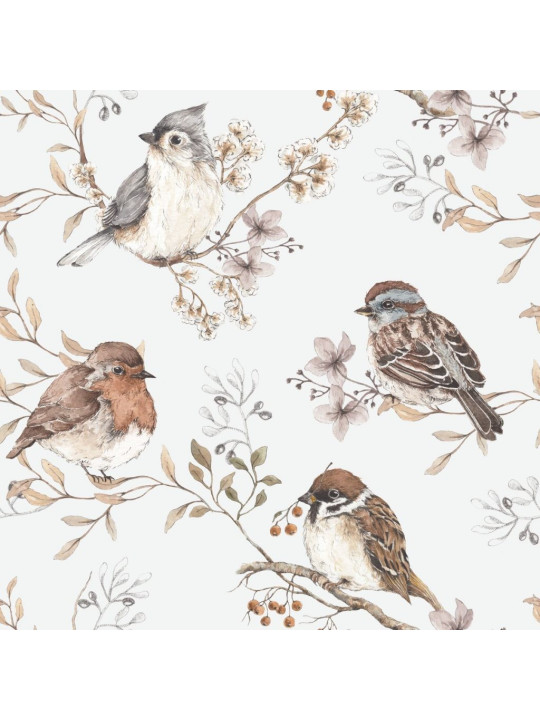 Wallpaper for Children's Bedroom Birds White-Gray by Dekornik