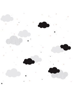 Carta da Parati Tappezzeria per Cameretta dei Bambini Clouds and Pink Stars by Dekornik