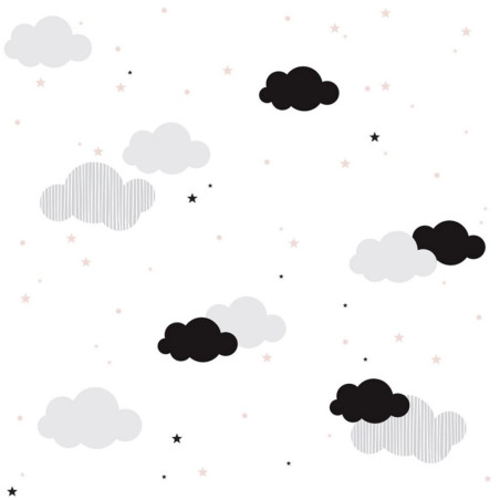 Wallpaper for Children's Bedroom Clouds and Pink Stars by Dekornik