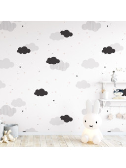 Wallpaper for Children's Bedroom Clouds and Pink Stars by Dekornik