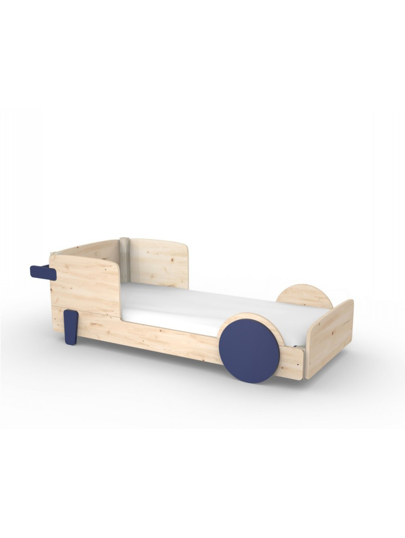 Lettino singolo per Bambini 90x190 a forma di macchina auto - Letto montessoriano in legno di pino con ruote colorate