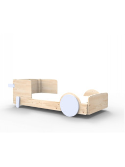 Single bed for children 90x190 in the shape of a car - Montessori bed in pine wood with colored wheels