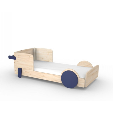 Single bed for children 90x190 in the shape of a car - Montessori bed in pine wood with colored wheels