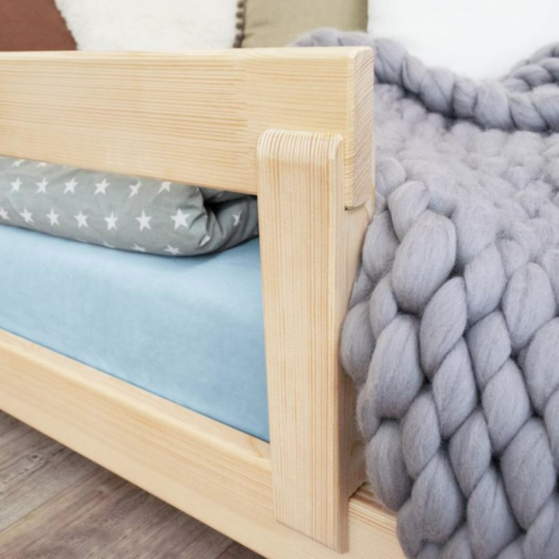 Montessori children house bed in solid lacquered natural pine with firm bed guard - Lucky by Benlemi