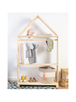 Montessori house wardrobe for children in solid natural beech wood with 3 shelves - by Childhome