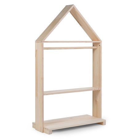 Montessori house wardrobe for children in solid natural beech wood with 3 shelves - by Childhome