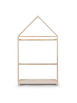 Montessori house wardrobe for children in solid natural beech wood with 3 shelves - by Childhome
