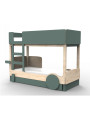 Bunk bed for children 90x190 in the shape of a car with pull-out bed - Montessori bed in pine wood with colored wheels