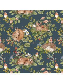 Wallpaper for Children's Bedroom Little Sleepy Animals Dark by Dekornik