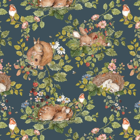 Carta da Parati Tappezzeria per Cameretta dei Bambini Little Sleepy Animals Dark by Dekornik