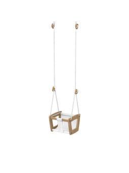 Swing for children aged 3 months to 3 years in oak and real black or white leather - comfortable seat made by hand