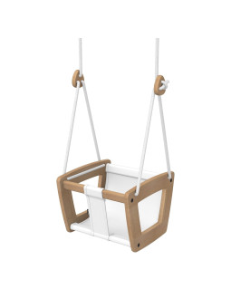 Swing for children aged 3 months to 3 years in oak and real black or white leather - comfortable seat made by hand