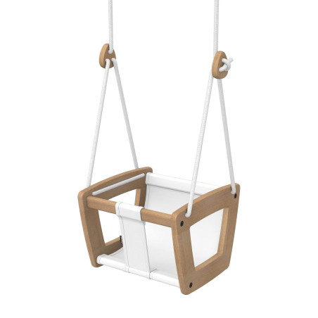 Swing for children aged 3 months to 3 years in oak and real black or white leather - comfortable seat made by hand