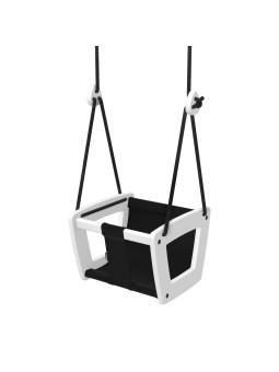 Swing for children aged 3 months to 3 years in white birch and real black or white leather - comfortable seat made by hand