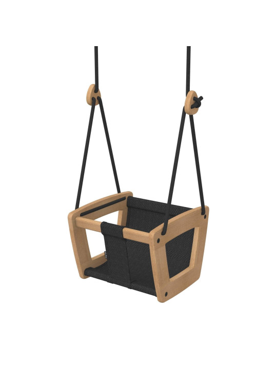 Swing for children from 3 months to 3 years in oak and stain-resistant washable fabric - comfortable seat made by hand