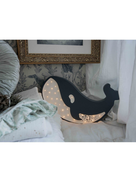Lamp for the Children's Bedroom in solid FSC pine wood in the shape of a Whale - Dimensions: 37x27x5,5 cm - LED warm white light