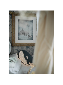 Lamp for the Children's Bedroom in solid FSC pine wood in the shape of a Whale - Dimensions: 37x27x5,5 cm - LED warm white light