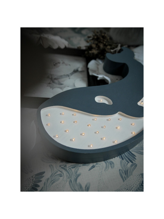 Lamp for the Children's Bedroom in solid FSC pine wood in the shape of a Whale - Dimensions: 37x27x5,5 cm - LED warm white light