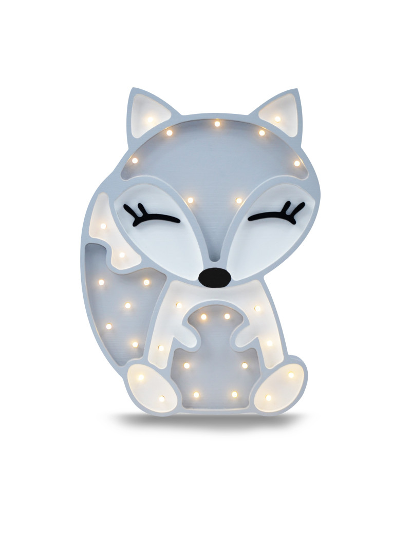 Lamp for the Children's Bedroom in solid FSC pine wood in the shape of a Fox - Dimensions: 38x28x5,5 cm - LED warm white light -