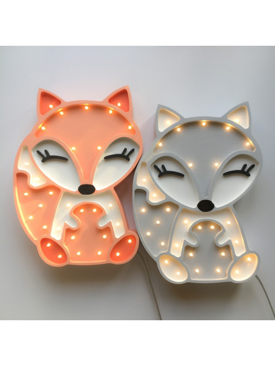 Lamp for the Children's Bedroom in solid FSC pine wood in the shape of a Fox - Dimensions: 38x28x5,5 cm - LED warm white light -