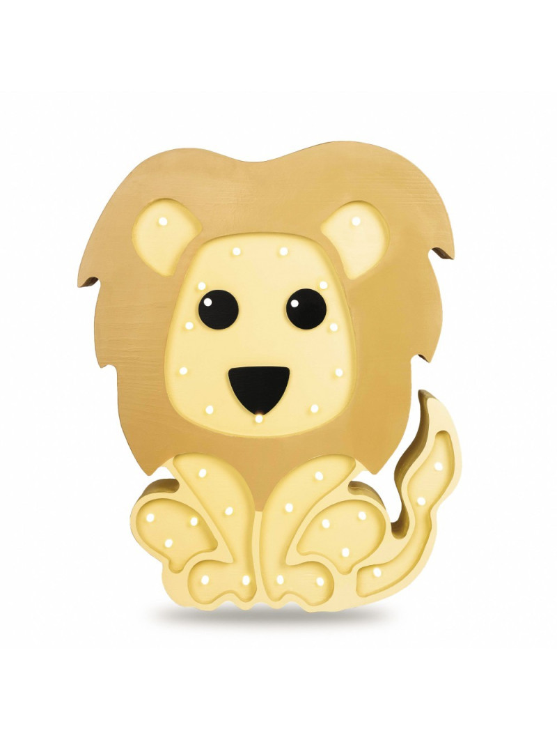 Lamp for the Children's Bedroom in solid FSC pine wood in the shape of a Lion - Dimensions: 40x32x5,5 cm - LED warm white light