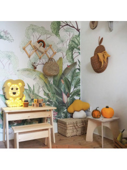 Lamp for the Children's Bedroom in solid FSC pine wood in the shape of a Lion - Dimensions: 40x32x5,5 cm - LED warm white light