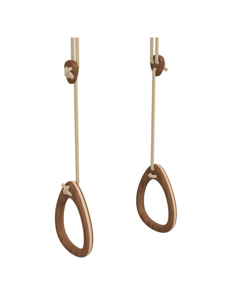 Gymnastic Rings for Children aged 3 years and up in Walnut Wood and Colored Rope - Maximum Weight 100kg - Indoor Use