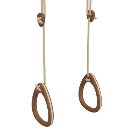 Gymnastic Rings for Children aged 3 years and up in Walnut Wood and Colored Rope - Maximum Weight 100kg - Indoor Use