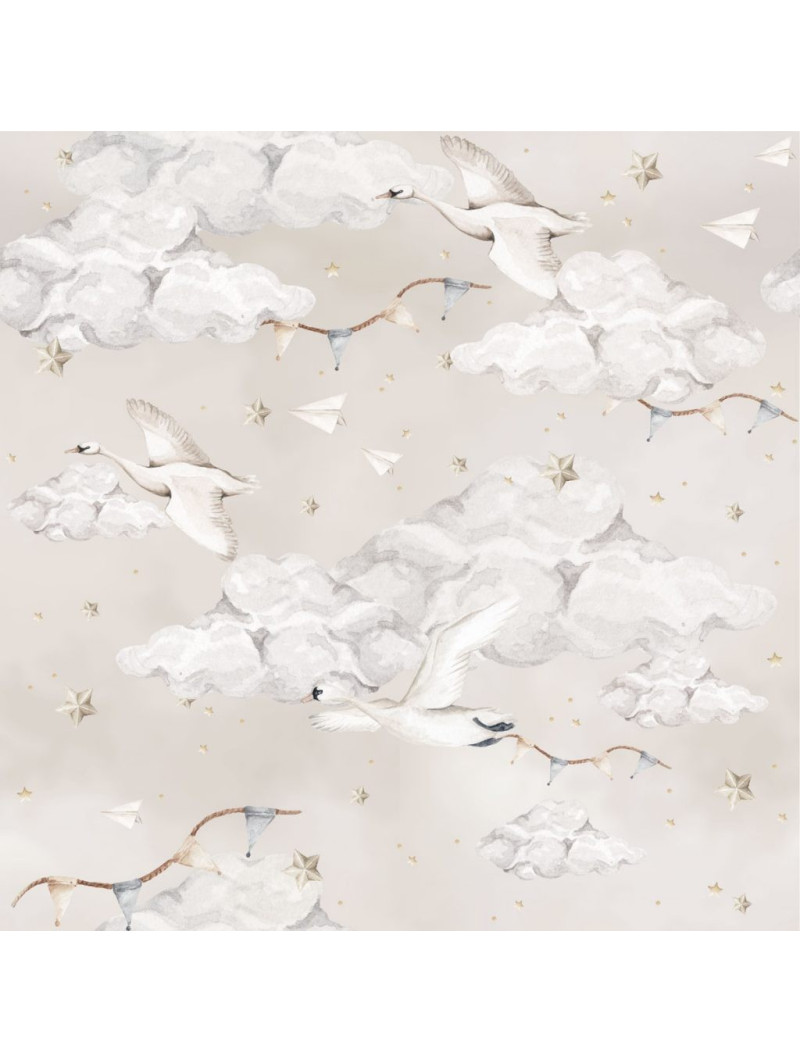 Carta da Parati Tappezzeria per Cameretta dei Bambini Magic Magic Swans Beige by Dekornik