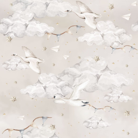 Carta da Parati Tappezzeria per Cameretta dei Bambini Magic Magic Swans Beige by Dekornik