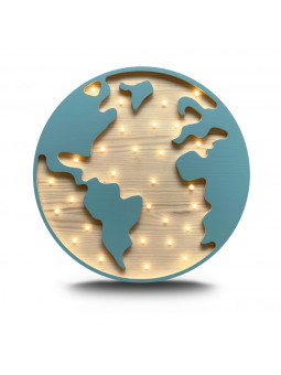 Lamp for the Children's Bedroom in solid FSC pine wood in the shape of a Globe - Dimensions: 33x33x5,5 cm - LED warm white light