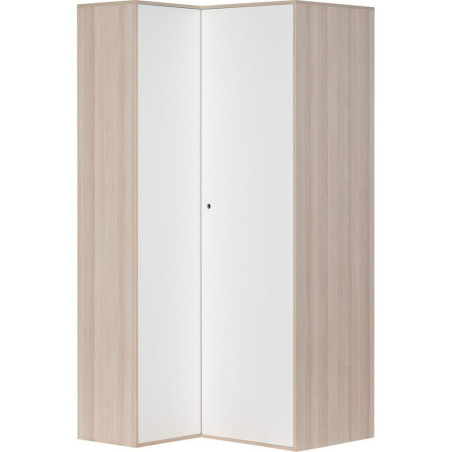 2-Door Corner Wardrobe in white and acacia pine wood Spot by VOX - Dimensions: 105 cm x 100 cm x 210 cm (W x D x H)