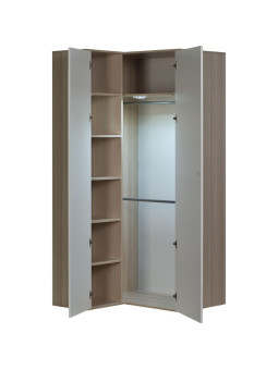 2-Door Corner Wardrobe in white and acacia pine wood Spot by VOX - Dimensions: 105 cm x 100 cm x 210 cm (W x D x H)