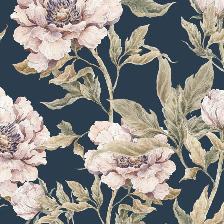 Carta da Parati Tappezzeria per Cameretta dei Bambini Peonies Navy Blue by Dekornik