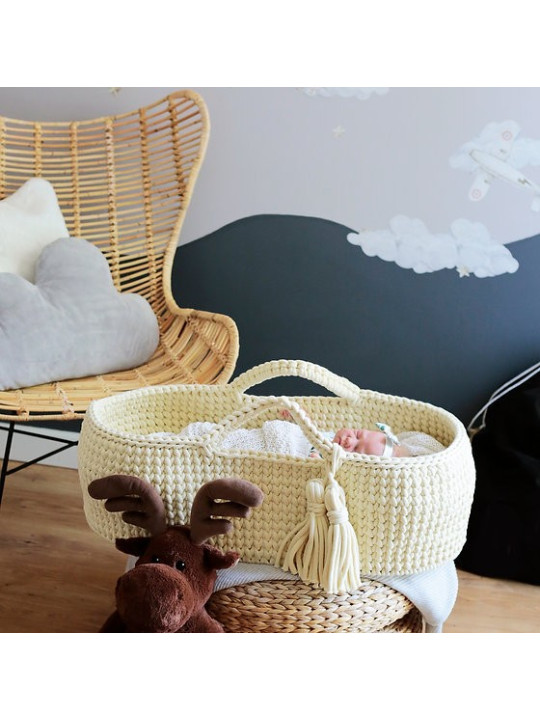 Cestino Mosè Culla Baby Basket Cesta Portabebè uncinetto in cotone Oeko-Tex - Happy Moses