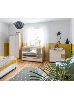Cassettiera con fasciatoio in legno bianco e rovere cannella collezione Evolve di VOX