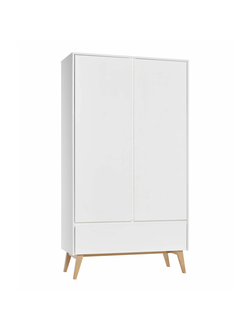 2-Door Wardrobe for Children in solid white/natural beech wood  - Nordic Scandinavian design - Swing Collection by Pinio