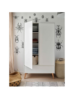 2-Door Wardrobe for Children in solid white/natural beech wood  - Nordic Scandinavian design - Swing Collection by Pinio
