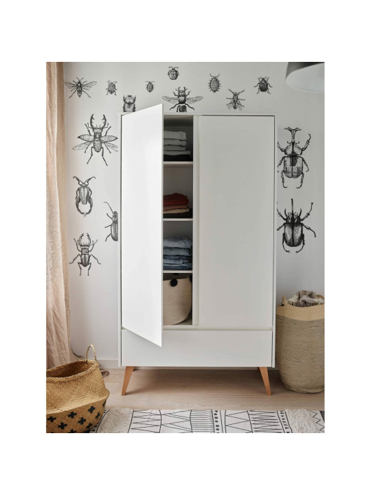 2-Door Wardrobe for Children in solid white/natural beech wood  - Nordic Scandinavian design - Swing Collection by Pinio