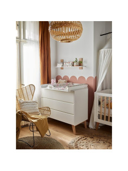 Chest of 3 Drawers with Changing Table for Kids and Children in solid white/natural beech wood  - Swing Collection by Pinio