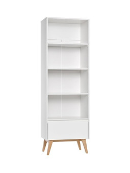 High Bookcase for Children and Kids Bedroom in White/Natural Wood - Nordic Scandinavian design - Swing Collection by Pinio