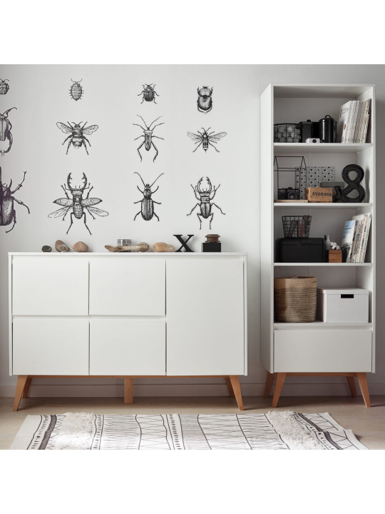 Large Chest of Drawers for Children and Kids Bedroom in White/Natural Wood with Changing Table - Swing Collection by Pinio