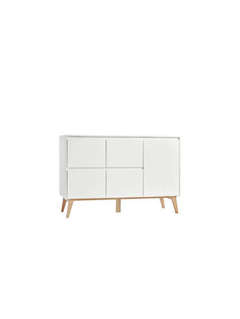 Large Chest of Drawers for Children and Kids Bedroom in White/Natural Wood with Changing Table - Swing Collection by Pinio
