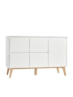 Large Chest of Drawers for Children and Kids Bedroom in White/Natural Wood with Changing Table - Swing Collection by Pinio